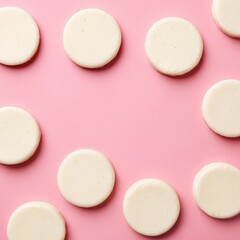 Fototapeta premium Pale-yellow circles on pink background