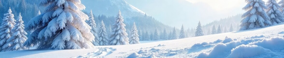 Snow Covered Hill, Glistening Winter Landscape, Tranquil Snowy Scene, Perfect for Holiday & Winter Wonderland Backgrounds