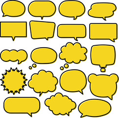 Fototapeta premium The standout highlighted yellow speech balloon are set in a frame that is black. / 目立つ強調された吹き出し フレーム セット イエロー 黄色