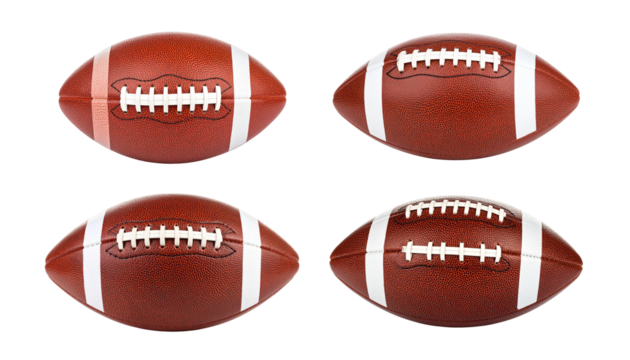 Various American football and baseball uniforms placed separately on a white background