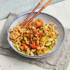 Asian noodle stir-fry with tofu
