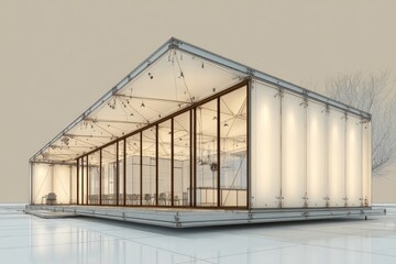 Fototapeta premium Modern glass pavilion, light-filled interior