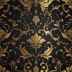 Luxurious Black Background with Ornate Golden Frame and Elegant Baroque Decoration