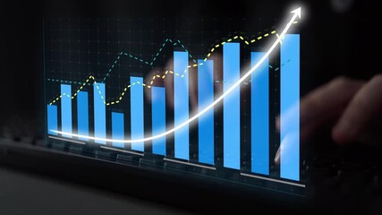 This image captures a dynamic data visualization of business growth, featuring graphs and charts in a digital environment, emphasizing financial success and progress. Copula - Powered by Adobe
