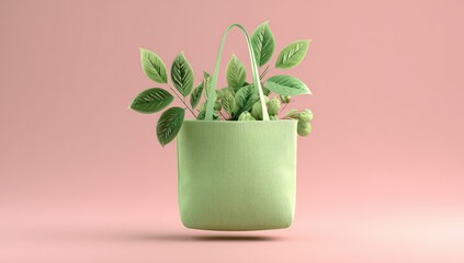 Obraz premium Light green tote bag with leaves