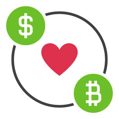 BTC with Dollar and Heart vector Bitcoin Crypto Trading icon or symbol