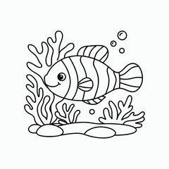 Cute Clownfish Fish Coloring Page Outline Vector Illustration