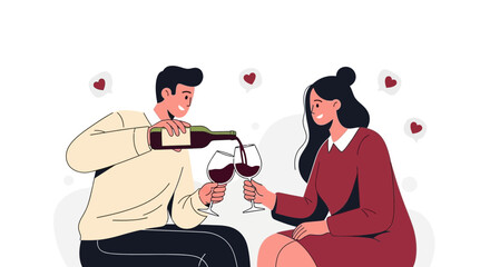 Couple Enjoying Wine During Romantic Evening with Expressions of Affectionate Feeling