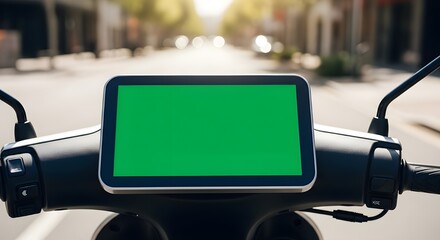 green screen tablet on scooter dashboard urban street