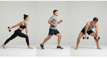 Obraz premium Diverse people engaged in fitness activities, demonstrating strength and health.