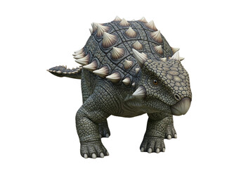Fototapeta premium A detailed 3D model of a prehistoric armored dinosaur, showcasing intricate scales and spines, set against a black backdrop.