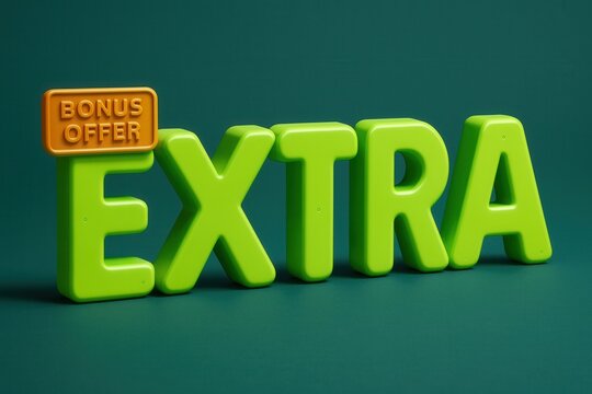 EXTRA bonus offer banner in glossy green style, engaging retail sale promotion on transparent background.