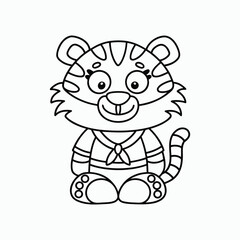 Cute Tiger Coloring Page Kids Vector Illustration
