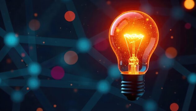 A close-up shot of a glowing lightbulb illuminating a complex network of interconnected nodes, symbolizing the crucial role of information in modern systems ,  essential,  insight,  glow