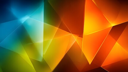 A vibrant display of intersecting, geometric shapes in bold colors creates a dynamic abstract background.