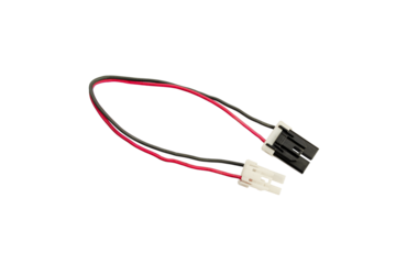 Electrical wire connector isolated with red and black cables, two-pin plug adapter for automotive or electronic devices, power connection wiring harness for repair and installation