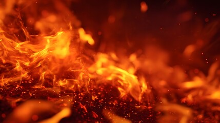A vibrant, fiery display of flames dancing over glowing embers, creating a captivating scene of intense heat and energy.