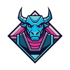 Futuristic cybernetic bull head emblem with geometric design