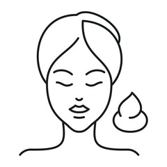 Skin care icon depicting a serene girl with closed eyes demonstrating relaxation and beauty ritual in minimalistic vector style.
