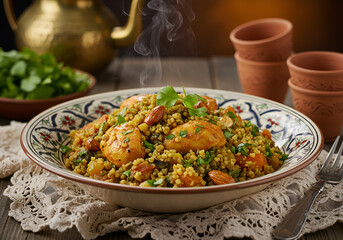 Chicken grain dish culinary still life