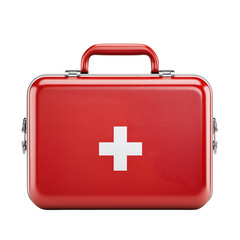 Red first aid kit with white cross symbol