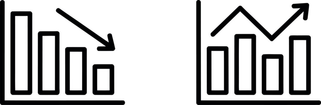 Bar charts showing decline and growth trends with arrows data analysis concept silhouette