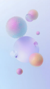 Soft pastel abstract spheres and textured balls floating gently background gentle