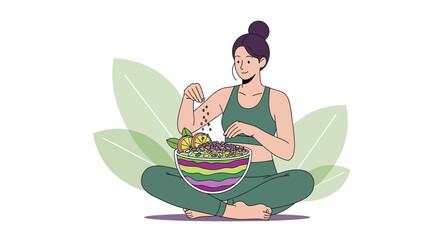 Woman Preparing Healthy Salad in Comfort, Enjoying Delicious Fresh Ingredients for Wellness
