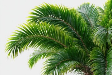 Fototapeta premium Detailed view of bright green palm tree leaves fronds