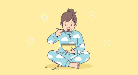 Young Person Enjoying Morning Cereal Breakfast At Home, Peaceful And Healthy