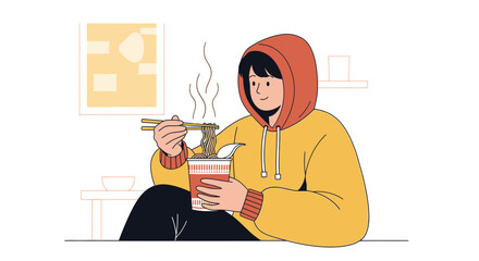 Young Person Partaking In Noodles With Chopsticks Within A Monochromatic Setting