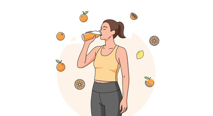 Young Woman Enjoying Fresh Orange Juice For Refreshment And Good Health Concept