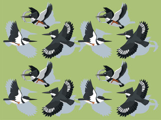 Belted Kingfisher Poses Cartoon Character Seamless Wallpaper Background