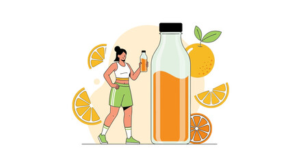 Young Woman with Orange Juice and Fresh Citrus Representing Health and Wellness