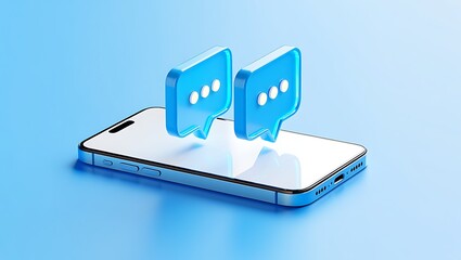 Modern Smartphone with Chat Bubbles Illustration for Communication and Messaging Technology concept of mobile app messaging and social media platform blue background