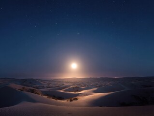 The Desert Moon Rising Over A Magical Silver Scene