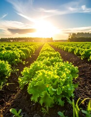 Farmland Lettuce Rows Sunrise
