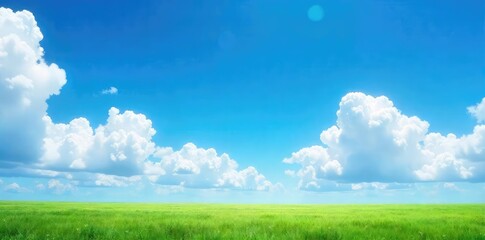 Fototapeta premium A serene landscape featuring a vast, brilliant blue sky overhead Perfect for travel, nature, and inspirational projects Clouds are few, highlighting the intense blue hue , nature, freedom