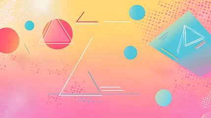 Abstract Colorful Background with Orange/Pink/Yellow Gradients, Cyan/Coral Circles, White Triangles