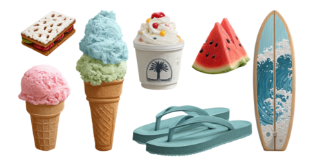 Summer Treats and Beach Essentials on Transparent Background