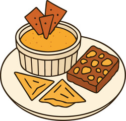 Nacho Cheese Dip with Tortilla Chips and Brownie