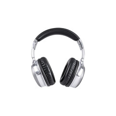 Fototapeta premium Black wireless headphones for listening to music on a white background