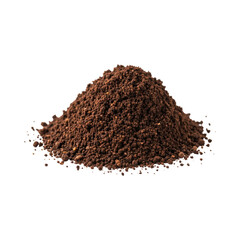 Close-up of ground coffee pile on transparent background