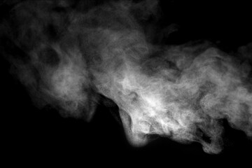 White smoke or steam isolated on black background, abstract texture symbolizing mystery, fire,...