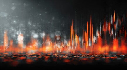 Abstract financial chart backdrop, orange/red highlights, dark background