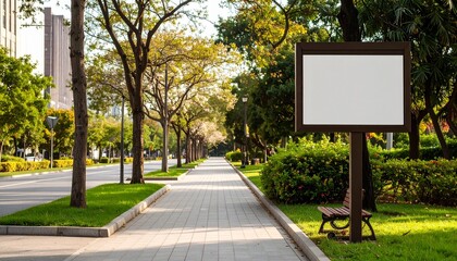 empty sign billboard post in the park forest wood template