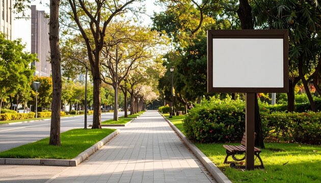 empty sign billboard post in the park forest wood template