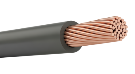 Close-up image of copper electrical wire with black insulation