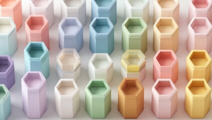 Colorful hexagon containers arranged in a grid