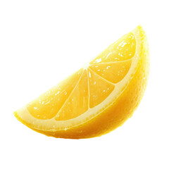 Fresh lemon wedge glistening with juice against a dark backdrop perfect for summer drinks and healthy recipes adding a burst of citrus flavor on transparent background